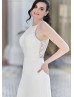 Halter Neck Ivory Lace Chiffon Keyhole Back Wedding Dress